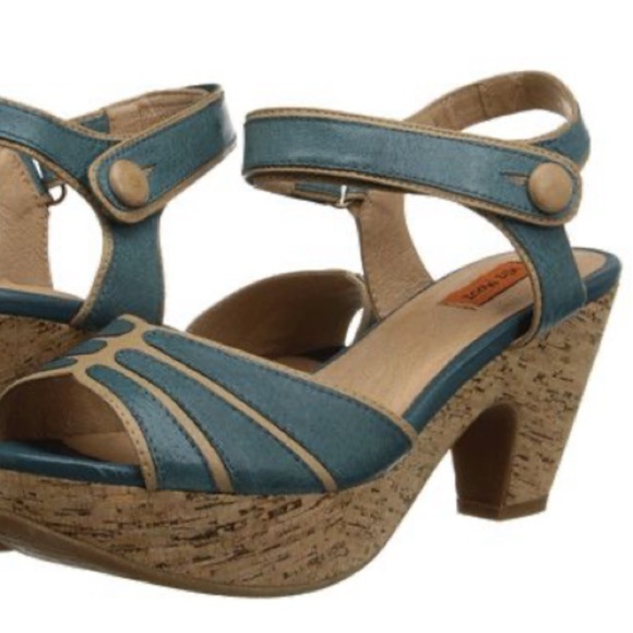 Miz Mooz Women's Corbin Dress Sandal Blue Cork Ankle Strap Whimsy Art To Wear - Picture 1 of 16